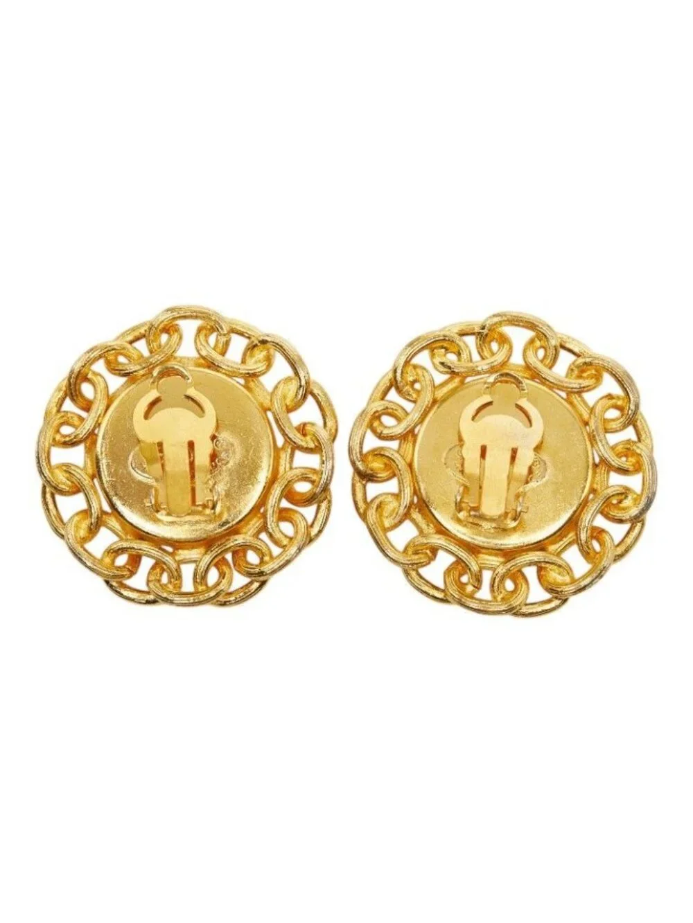 Chanel Circle Earrings Gold Brown Plated Tiger